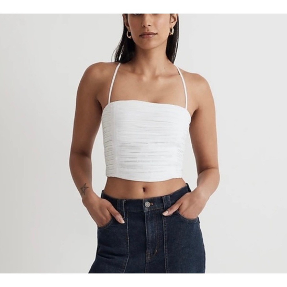 Madewell White Poplin Crop Tube Top Smocked Back Womens 10 NWT